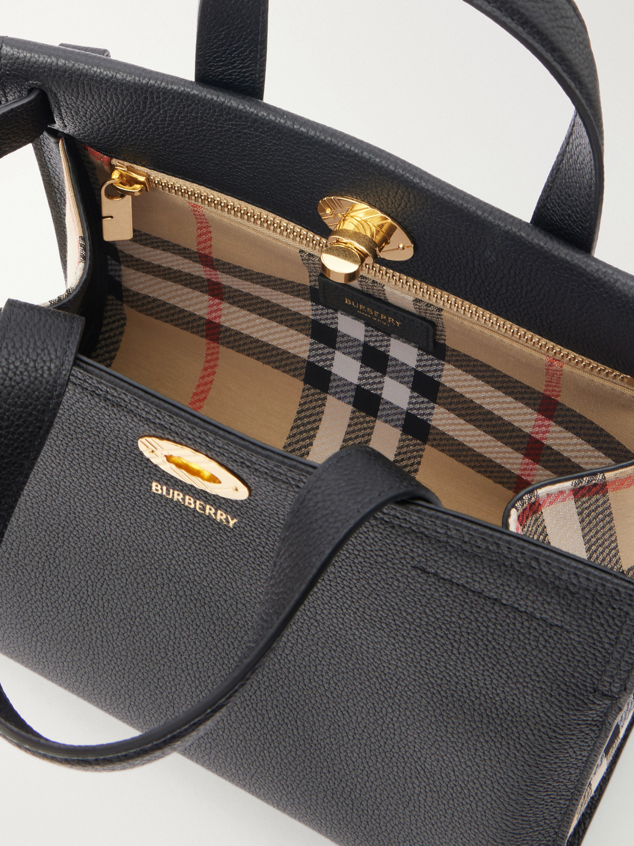 Cotswolds Mini Checked Canvas-Trimmed Leather Tote
