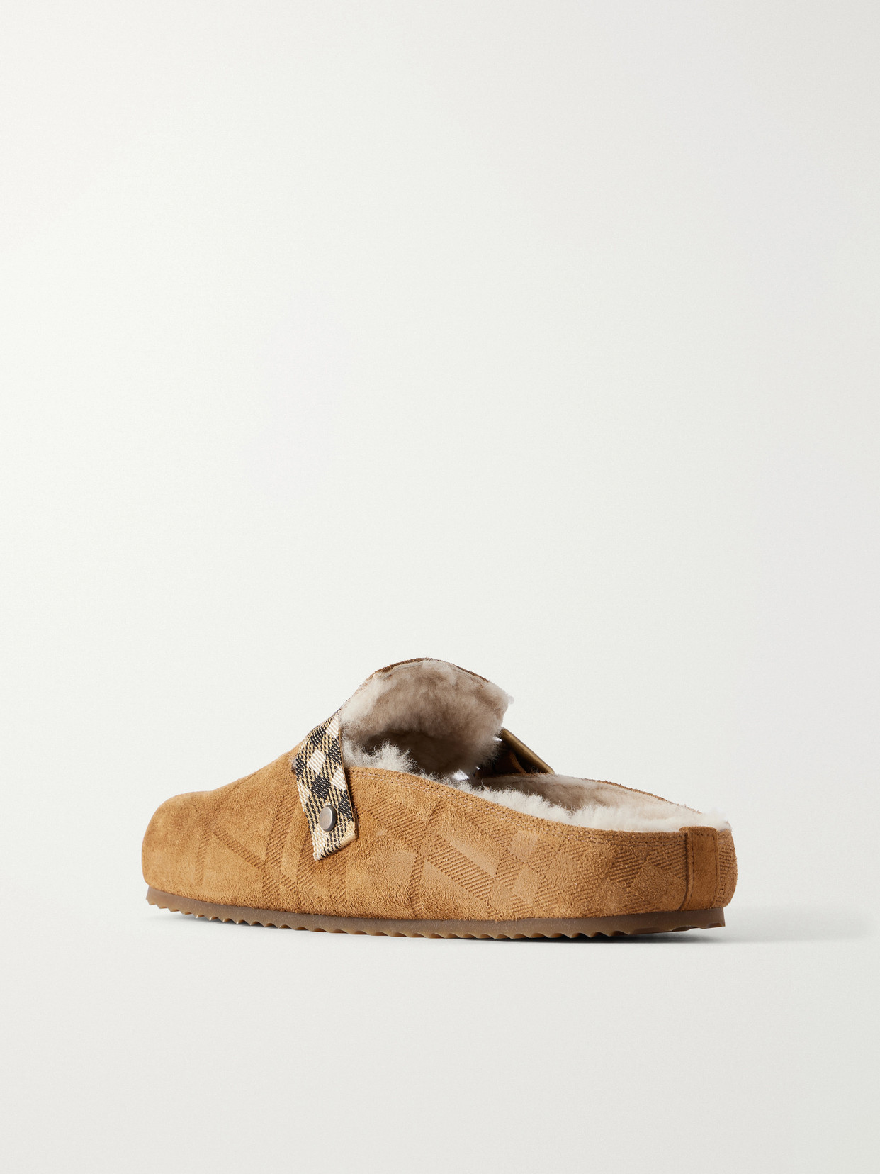 Burberry Suede Slippers With Buckle Detail And Textured Finish In Multi