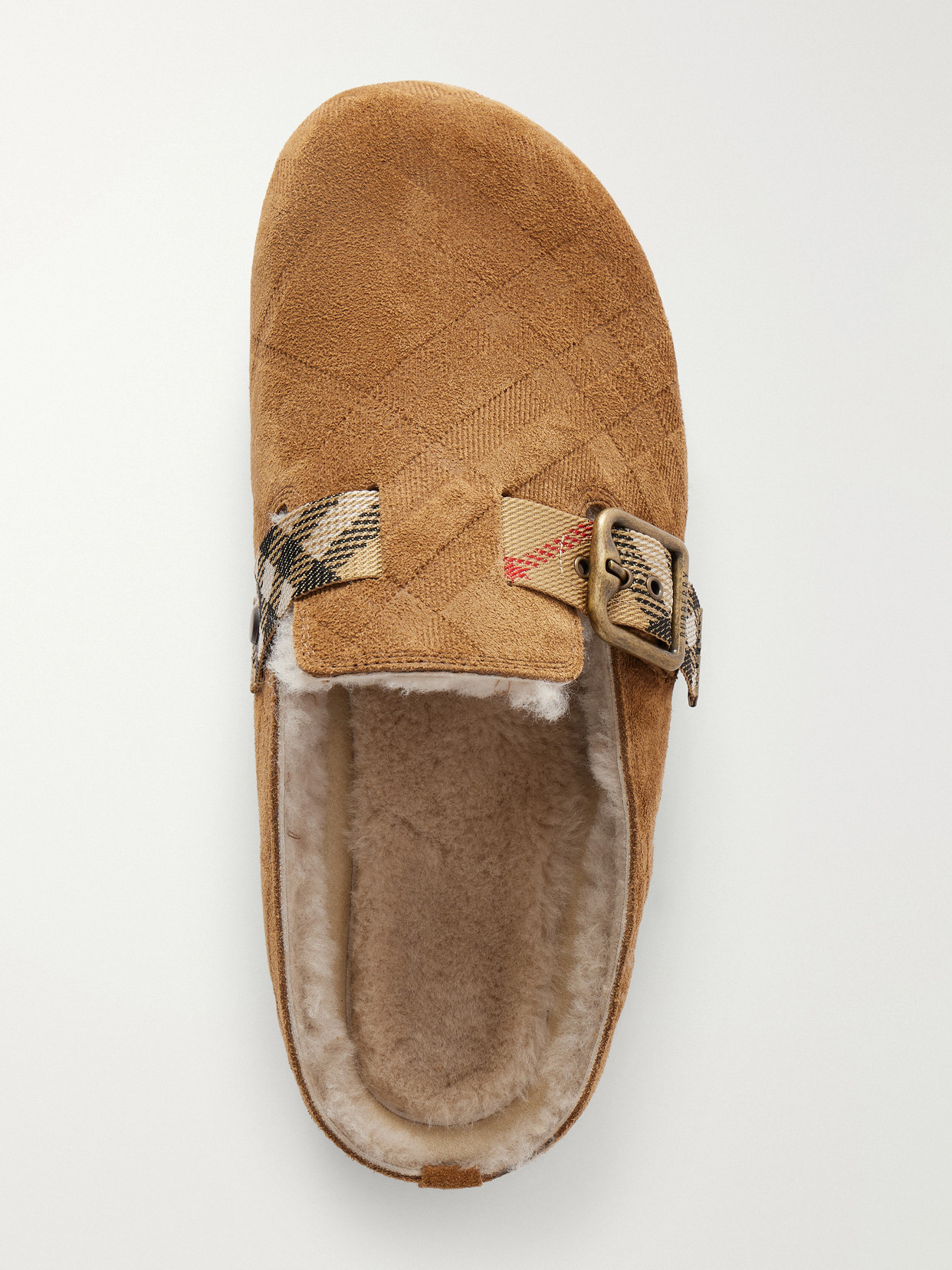 Burberry Suede Slippers With Buckle Detail And Textured Finish In Multi