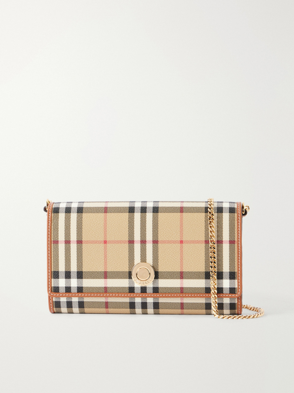 Burberry Checked Leather-trimmed Coated Canvas Clutch In Neutrals