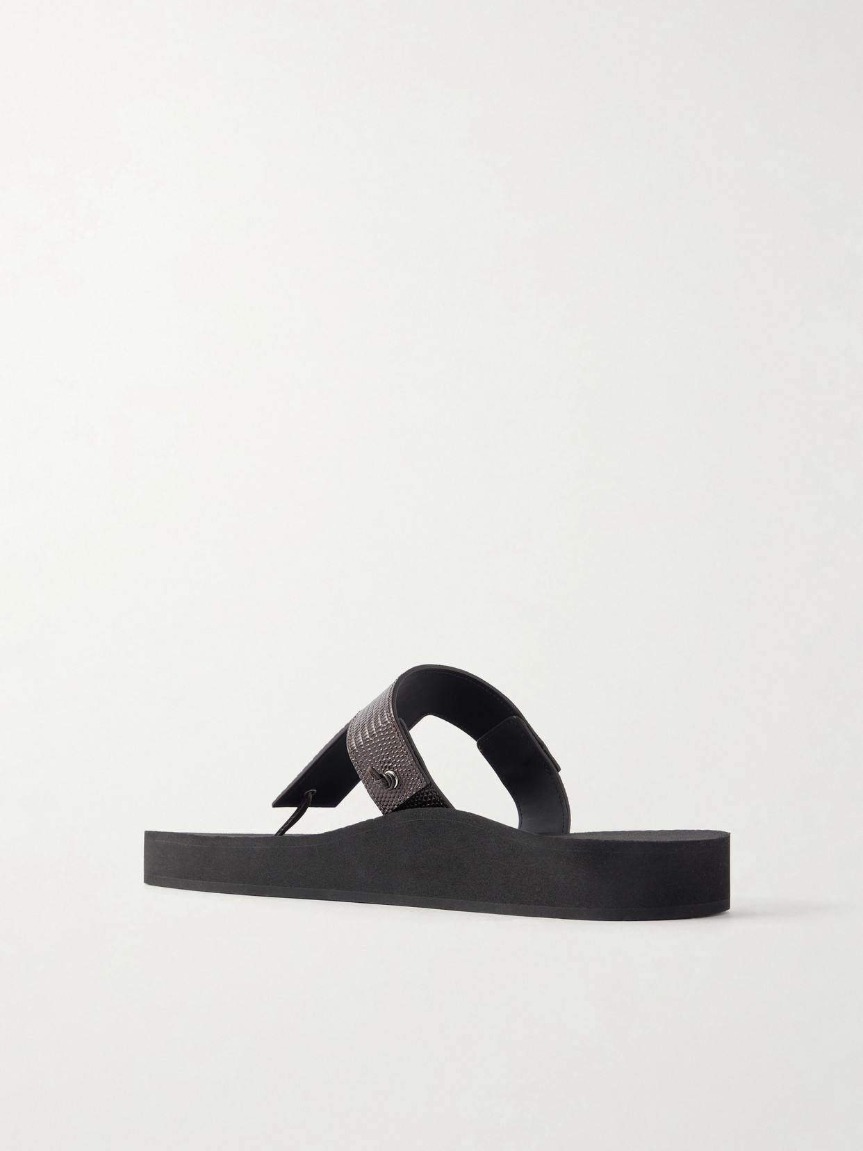Christen Edge Lizard-effect Leather Flip Flops In Brown