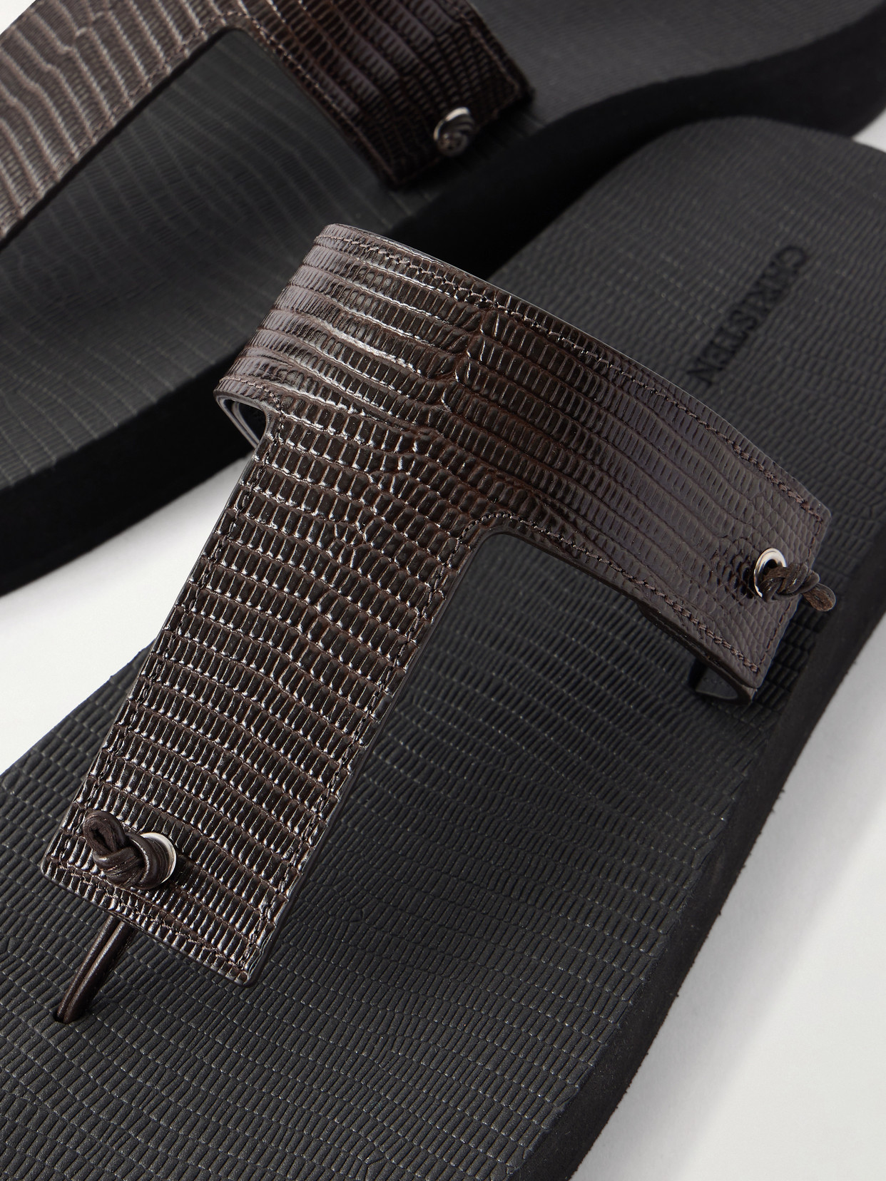 Christen Edge Lizard-effect Leather Flip Flops In Brown
