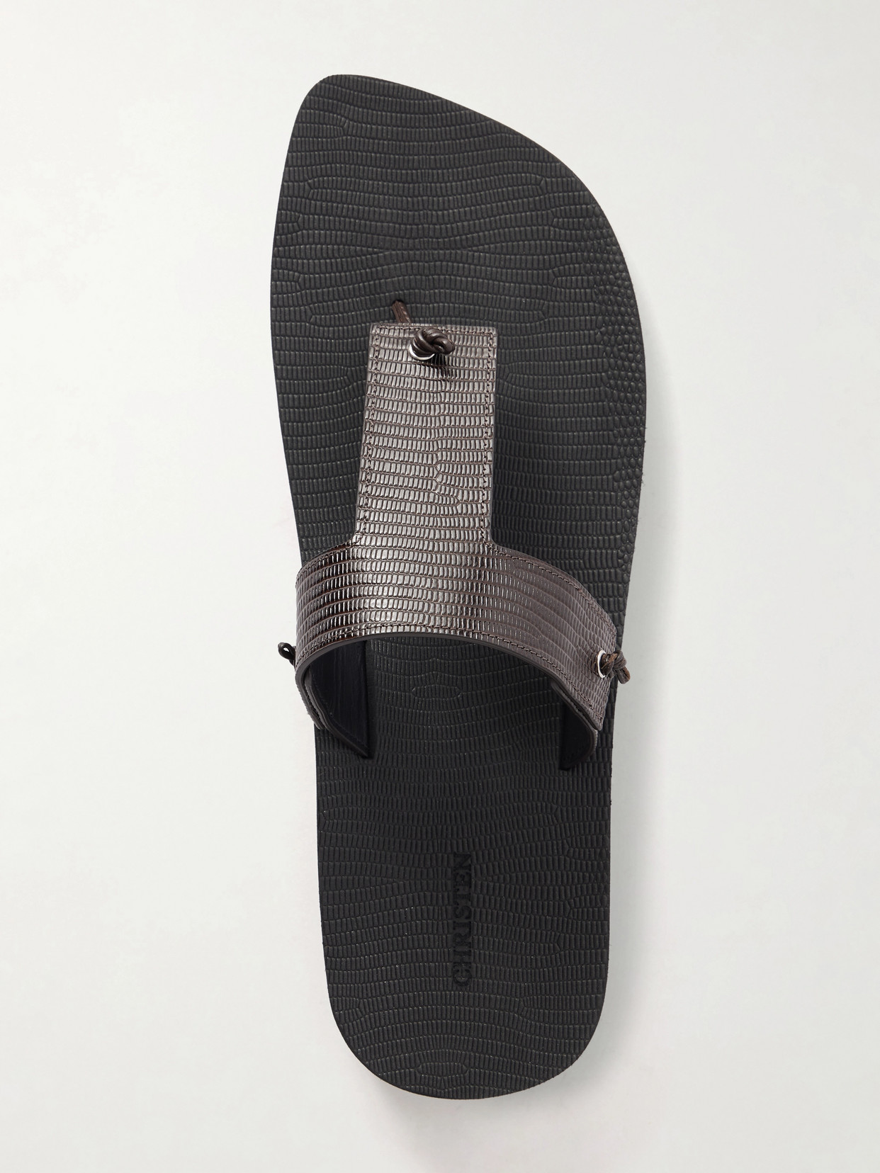 Christen Edge Lizard-effect Leather Flip Flops In Brown