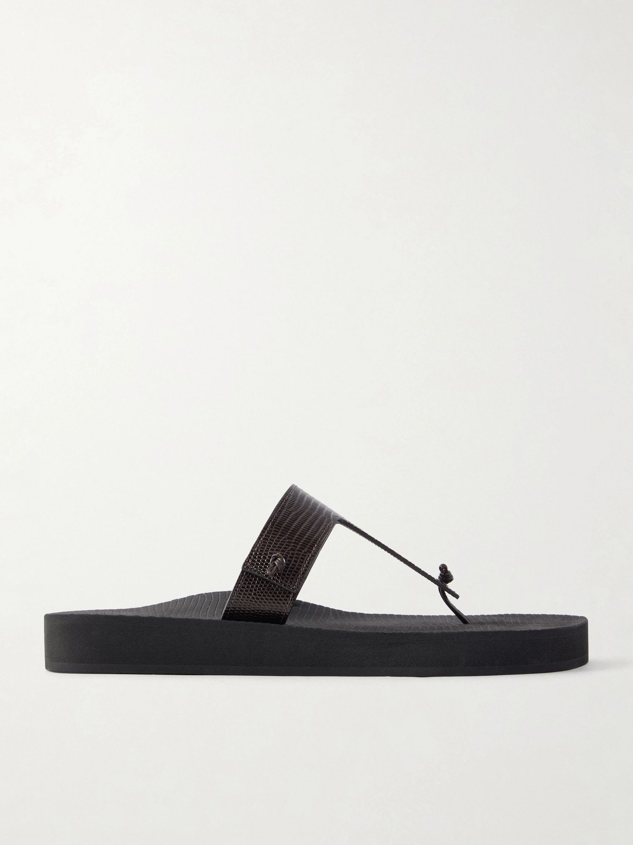 Christen Edge Lizard-effect Leather Flip Flops In Brown