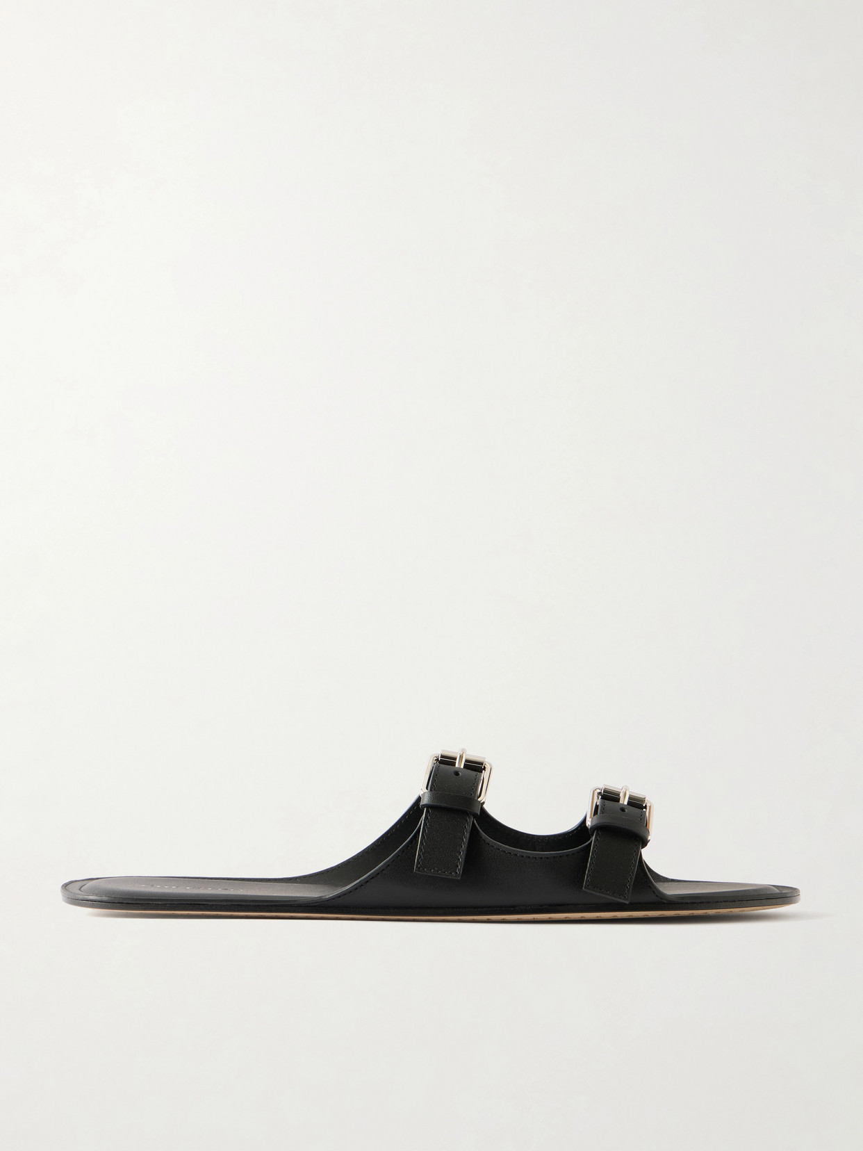 CHRISTEN - Buckled Leather Flat Sandals - Black