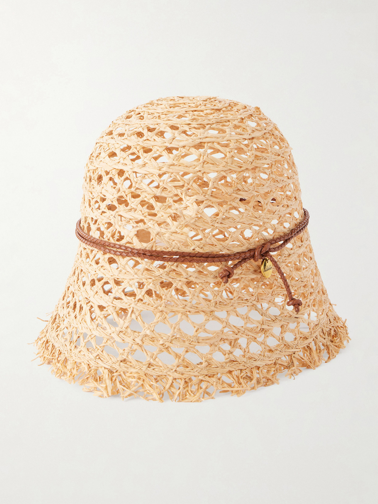 Ruslan Baginskiy Leather-trimmed Straw Bucket Hat In Multi