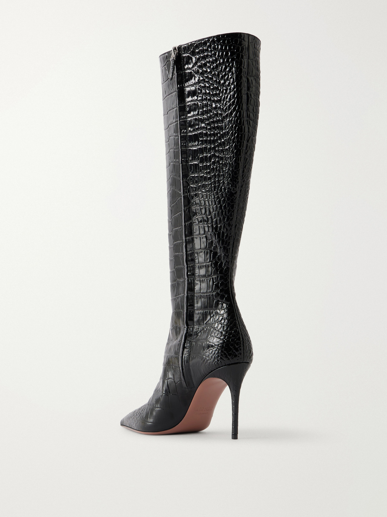 Paris Texas Vera 85 Charcoal Crocodile-effect Leather Boots In Black