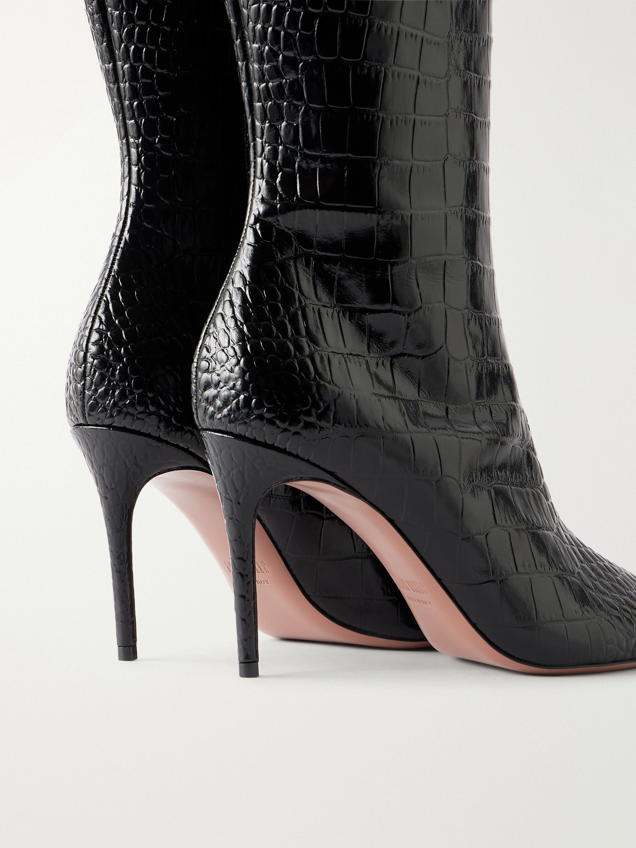 Paris Texas Vera 85 Charcoal Crocodile-effect Leather Boots In Black