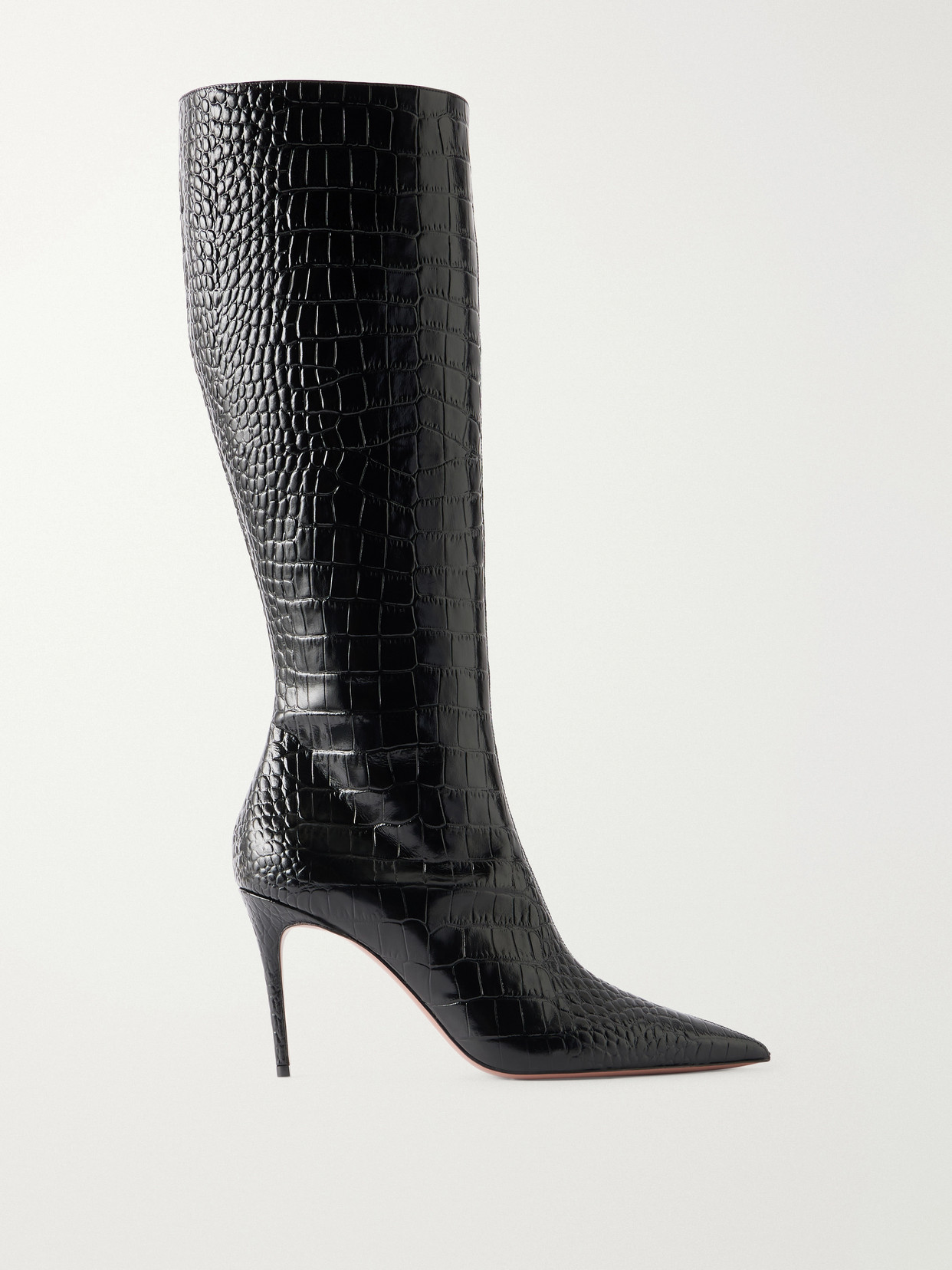 Paris Texas Vera 85 Croc-effect Leather Knee Boots In Black