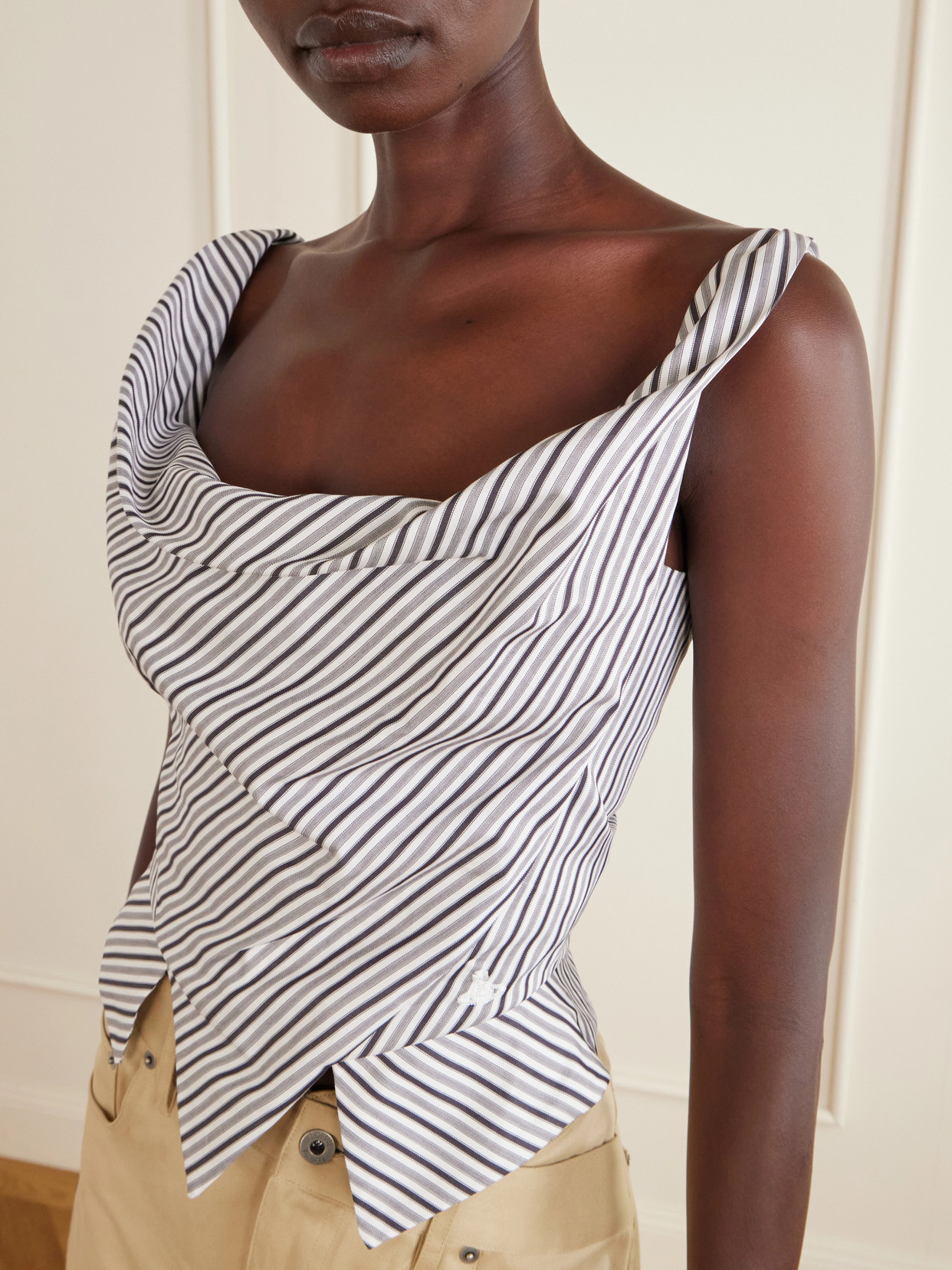 Sunday Asymmetric Striped Cotton-Poplin Blouse