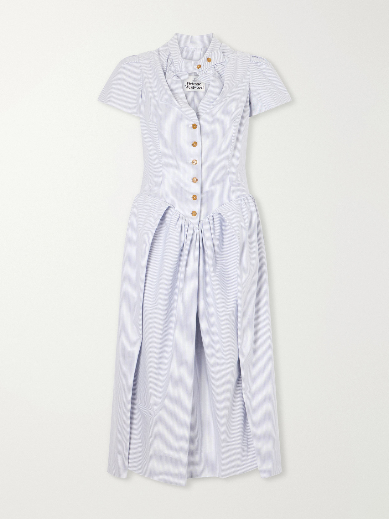 Vivienne Westwood Pleated Striped Cotton Oxford Midi Dress In White