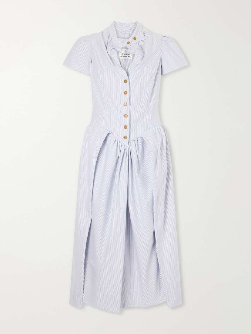Vivienne Westwood Pleated Striped Cotton Oxford Midi Dress