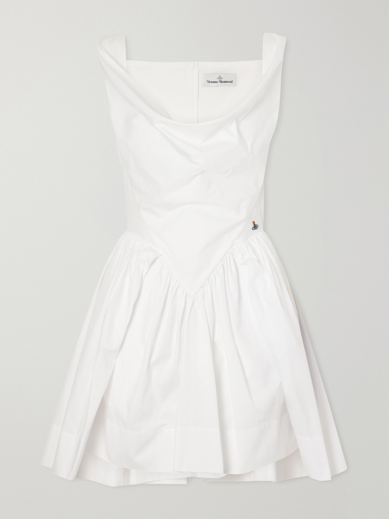 Vivienne Westwood Draped Midi Dress With Fitted Bodice And Gathered Skirt In White