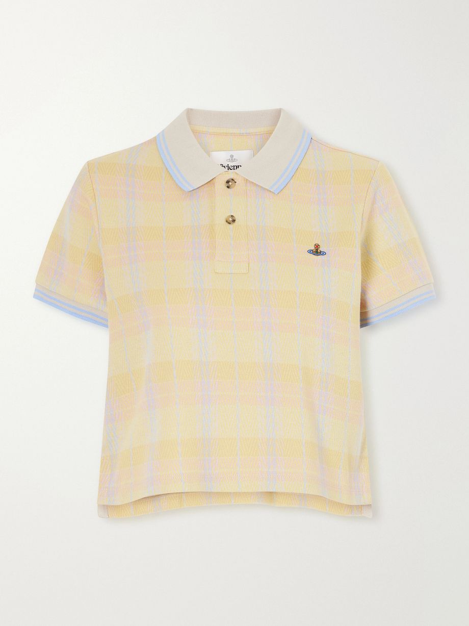 Logo-embroidered checked cotton-piqué polo shirt