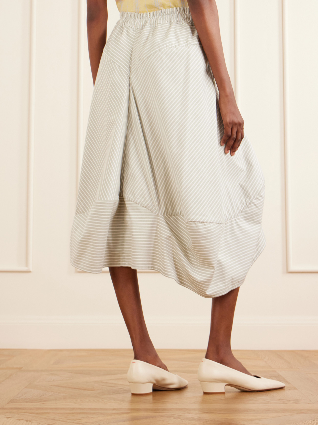 Aerodrome Asymmetric Striped Organic Cotton Drawstring Midi