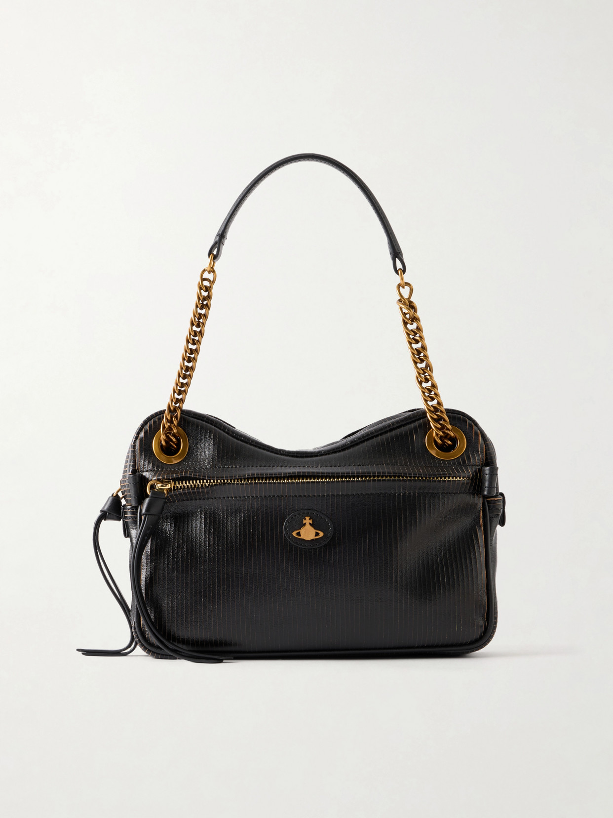 Vivienne Westwood Dolce Medium Orb-embellished Textured-leather Shoulder Bag In Black
