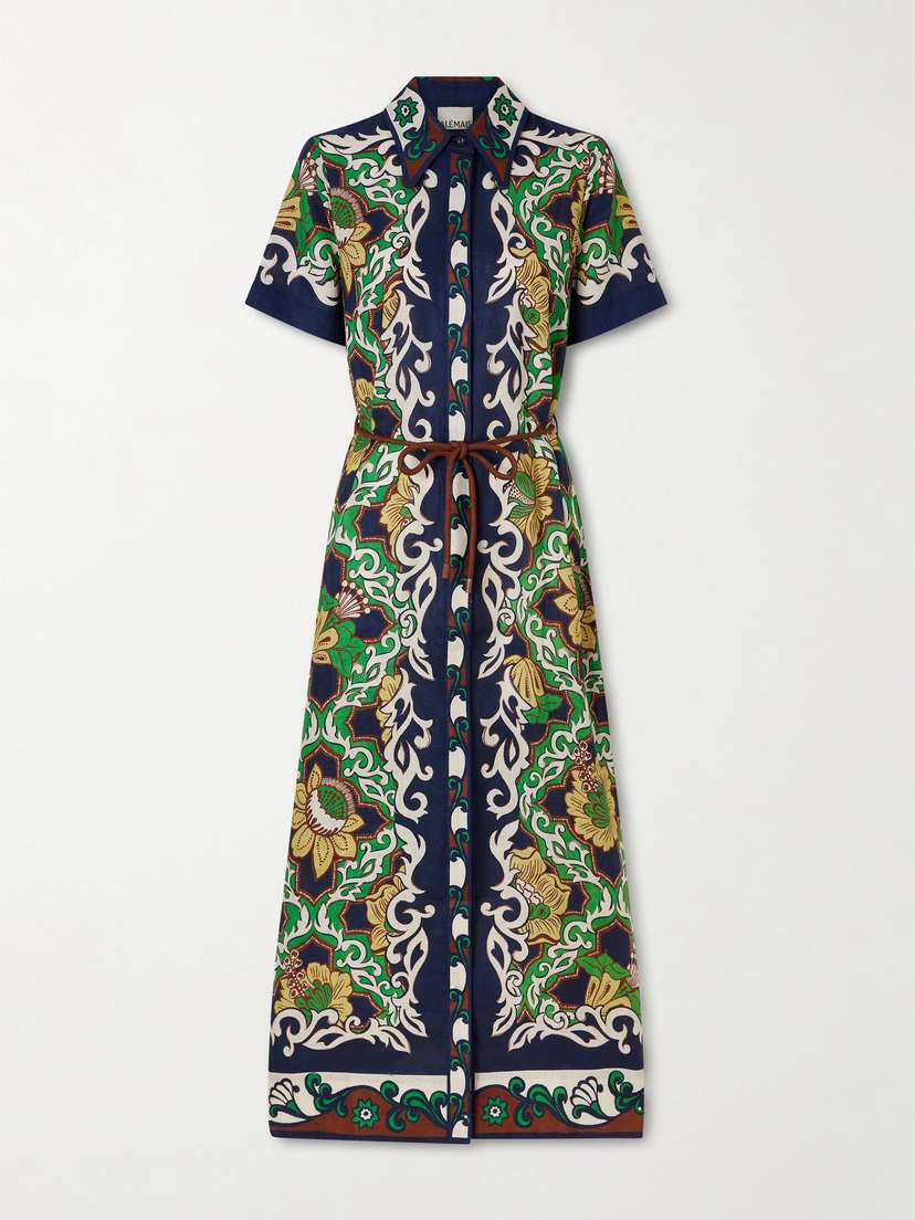 ALÉMAIS Liana Printed Linen Midi Shirt Dress