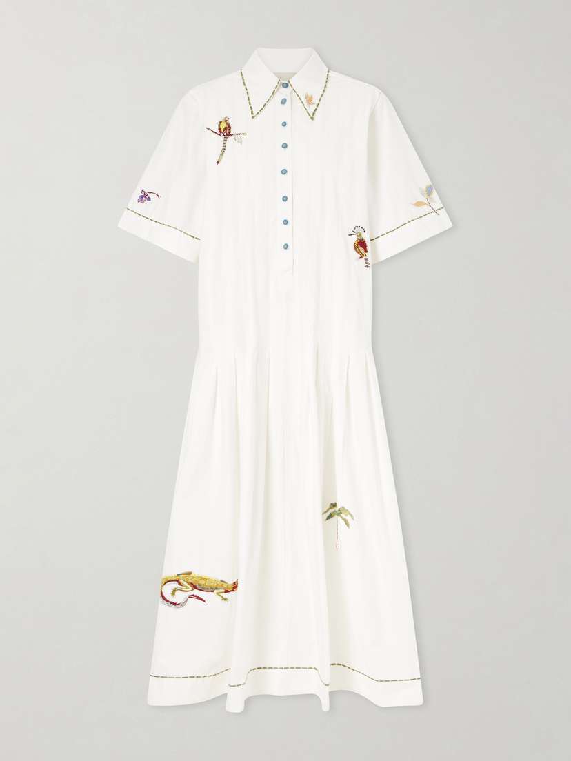 ALÉMAIS Camelia Embroidered Organic Cotton-poplin Midi Dress