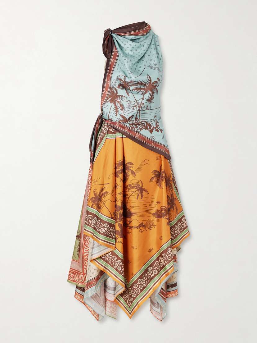 ALÉMAIS Alberta Draped Printed Silk-twill Midi Dress