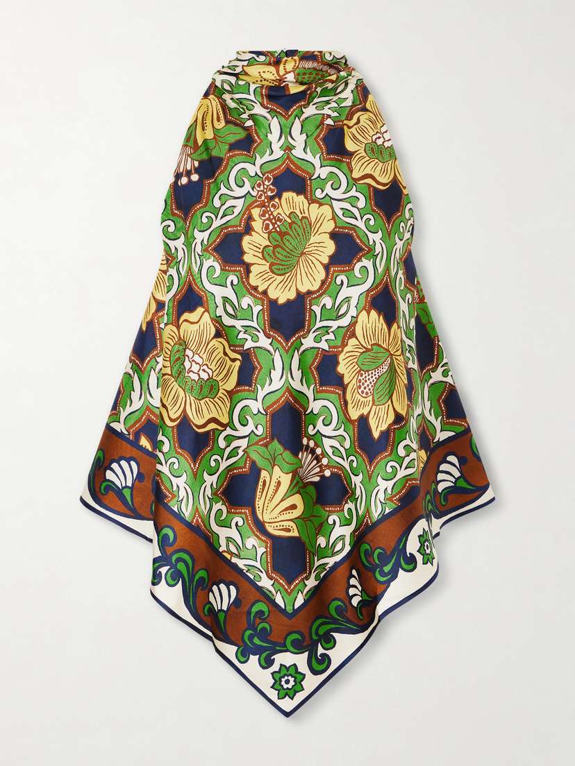 ALÉMAIS Liana Open-back Printed Silk-twill Top