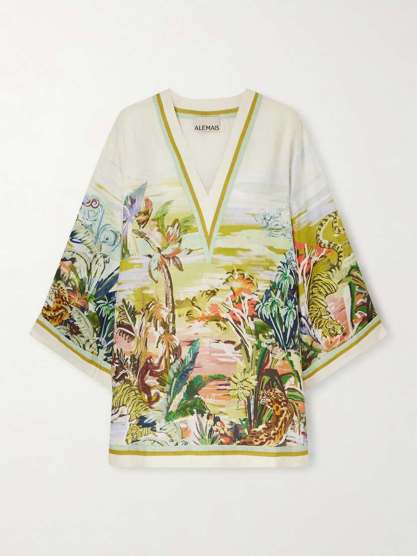 ALÉMAIS Jungle Boogie Printed Linen Mini Dress