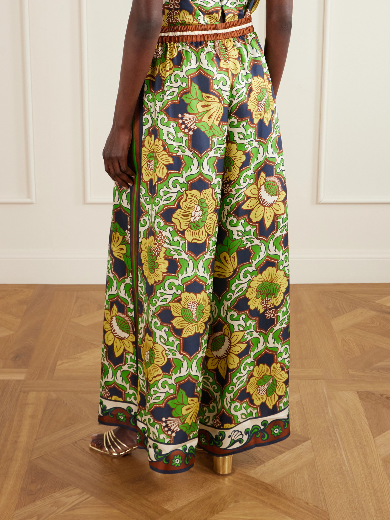 Alemais Womens  Liana Printed Silk Palazzo Trousers In Green