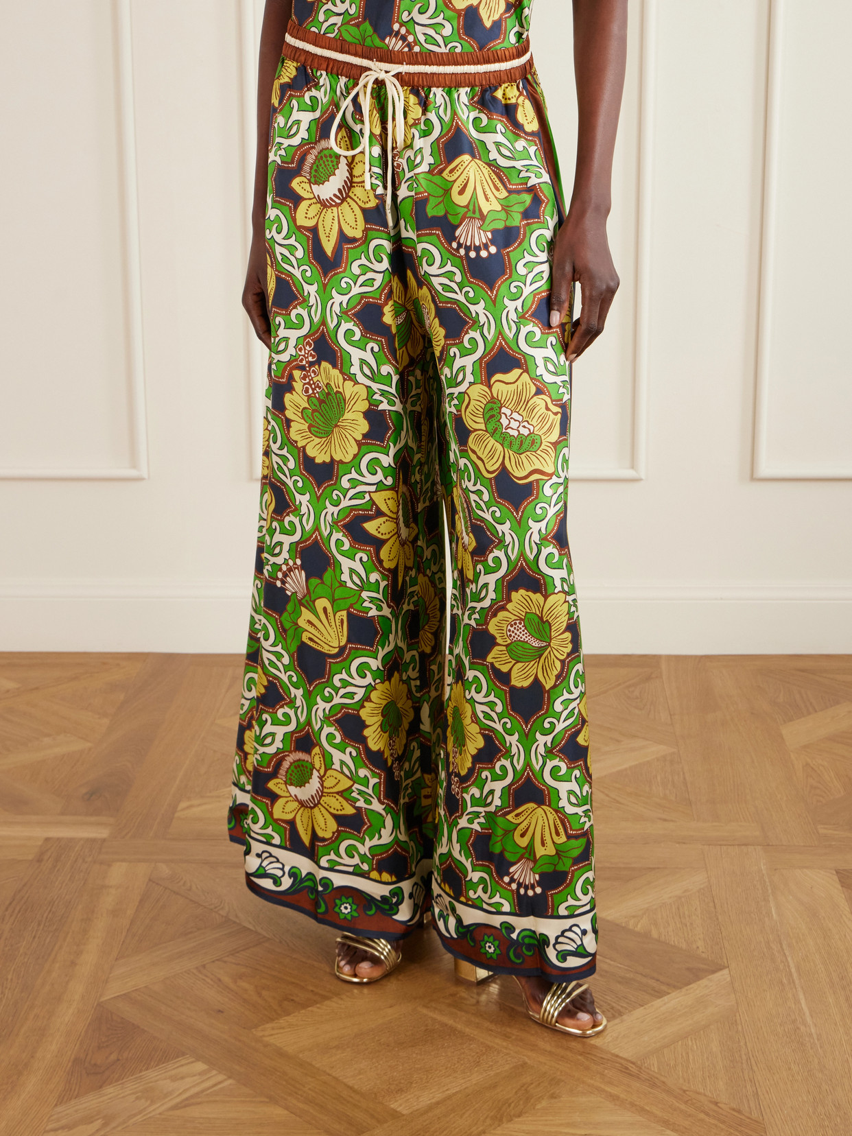 Alemais Womens  Liana Printed Silk Palazzo Trousers In Green