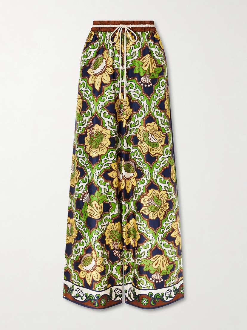 ALÉMAIS Liana Printed Silk-twill Wide-leg Pants