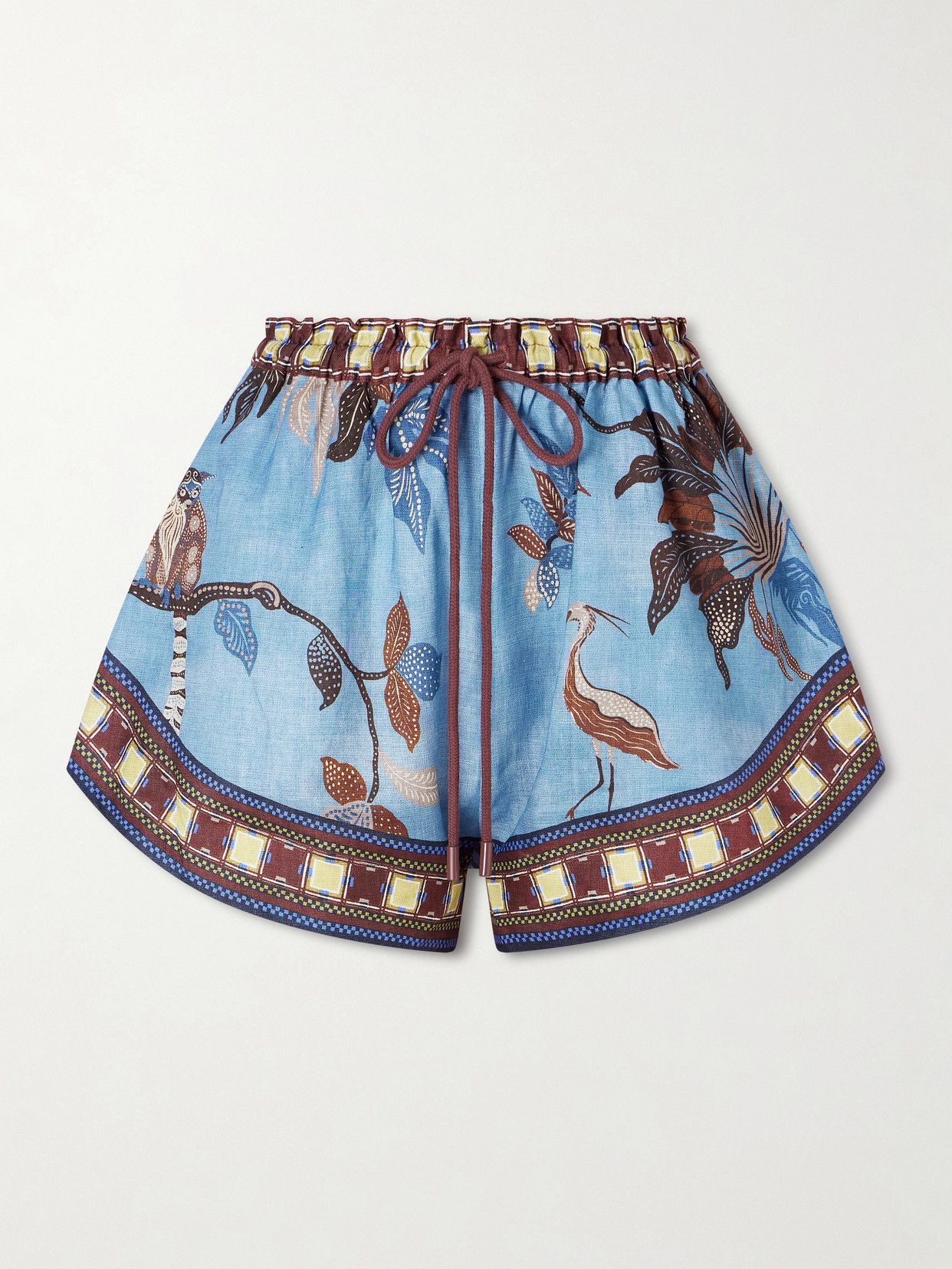 Alemais Georgie Printed Linen Shorts In Brown