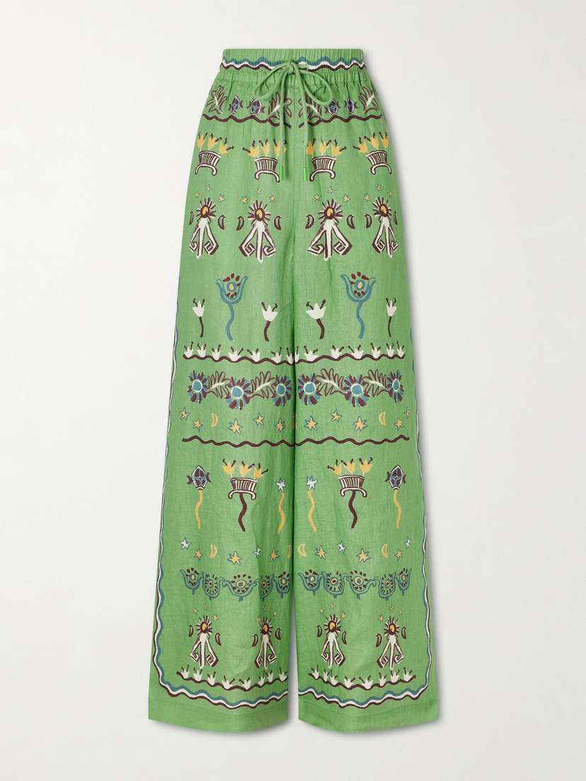 ALÉMAIS Sun Dancer Printed Linen Wide-leg Pants