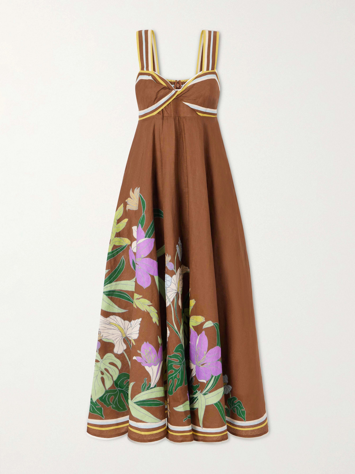 ALÉMAIS - Alfie Floral-print Linen Midi Dress - Chocolate