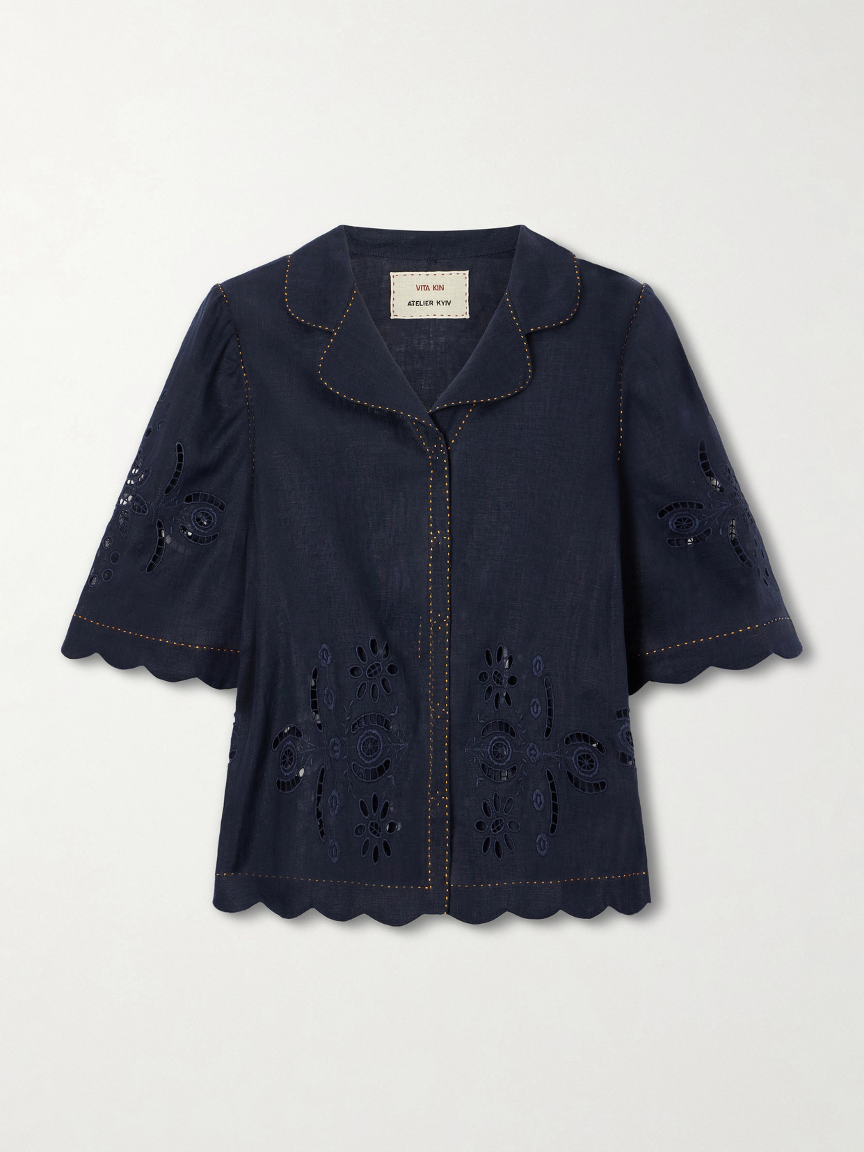 Vita Kin Broderie Anglaise-trimmed Linen Shirt In Blue