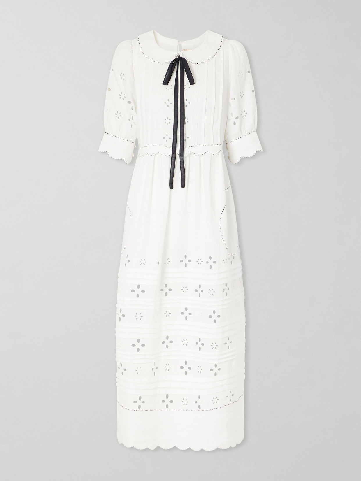 Vita Kin Bari Tie-detailed Broderie Anglaise-trimmed Linen Midi Dress In Red