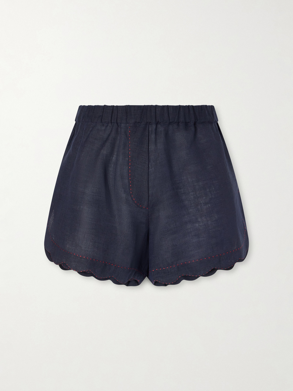 Vita Kin Gatsby Scalloped Broderie Anglaise-trimmed Linen Shorts In Blue