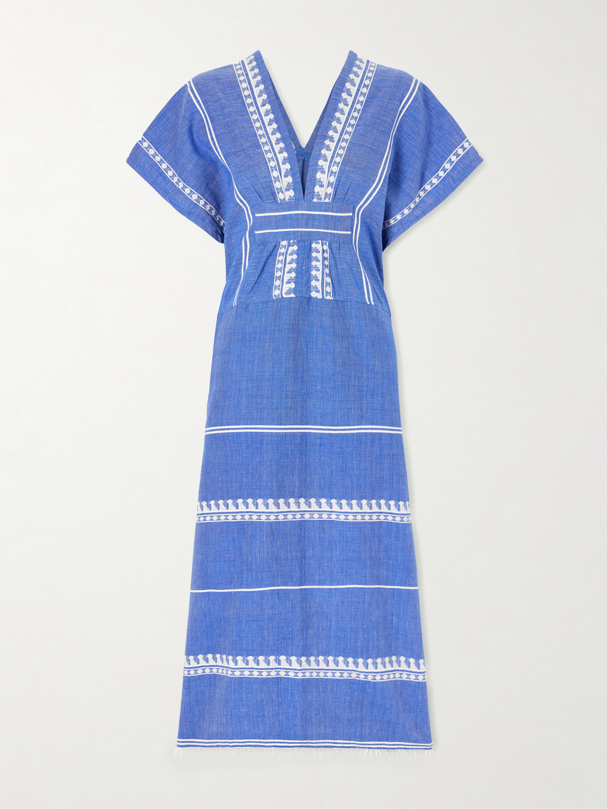 Lemlem Gasira Embroidered Cotton Midi Dress In Blue
