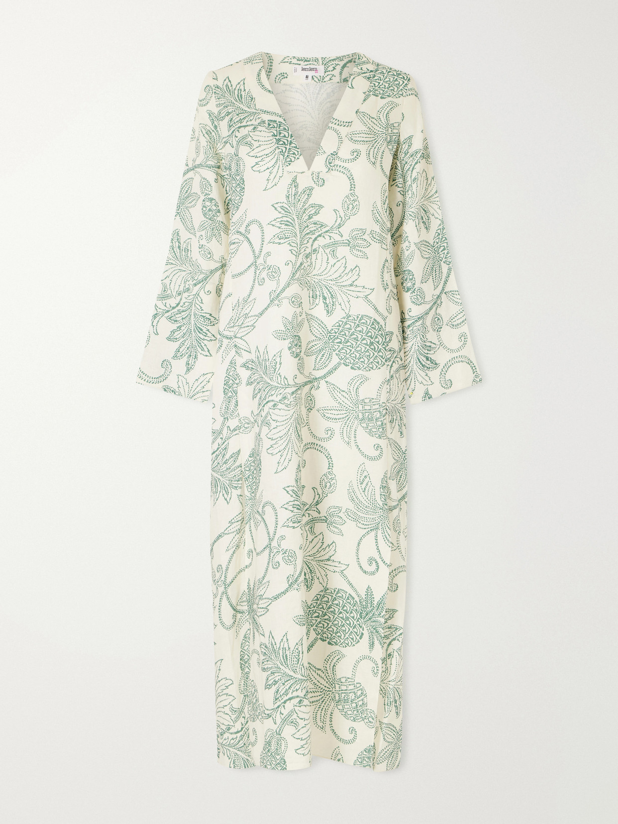 Lemlem Theodora Printed Linen Maxi Dress In Green