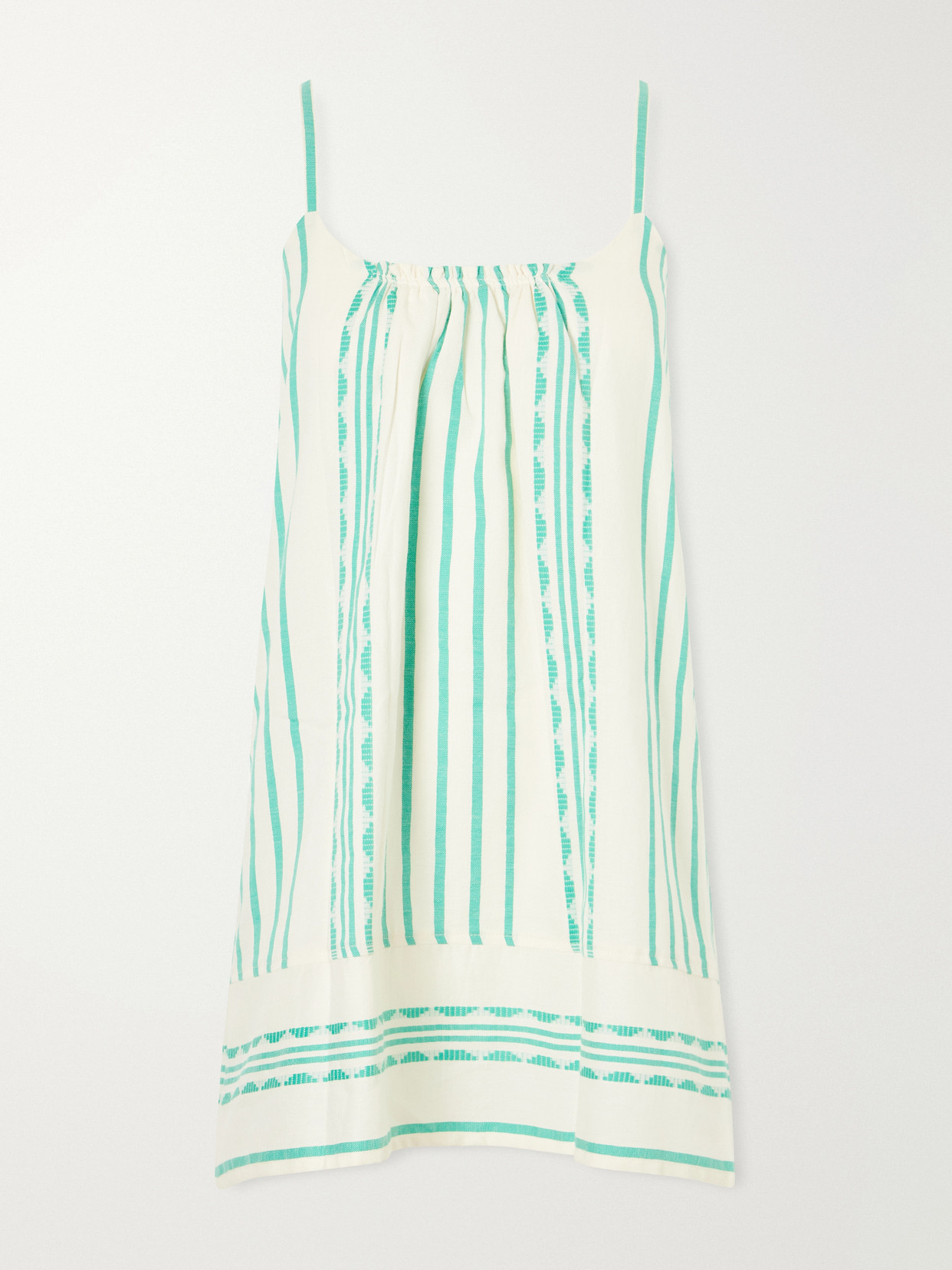 Lemlem Zina Striped Cotton Mini Dress In Green