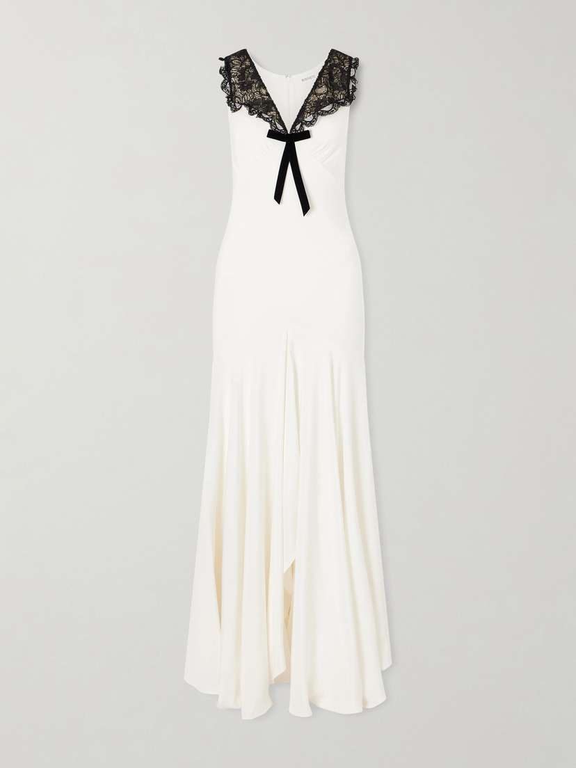 Rodarte Bow-embellished Lace-trimmed Silk-crepe Midi Dress