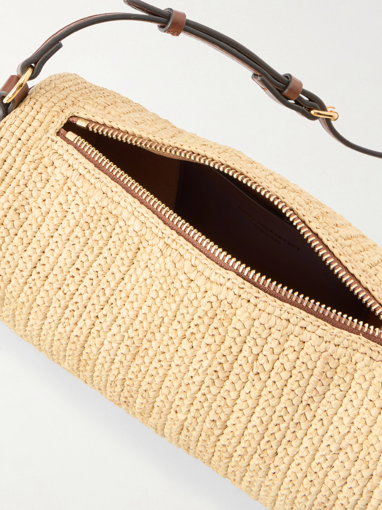 Barrel Vegetarian Material-Trimmed Raffia Shoulder Bag