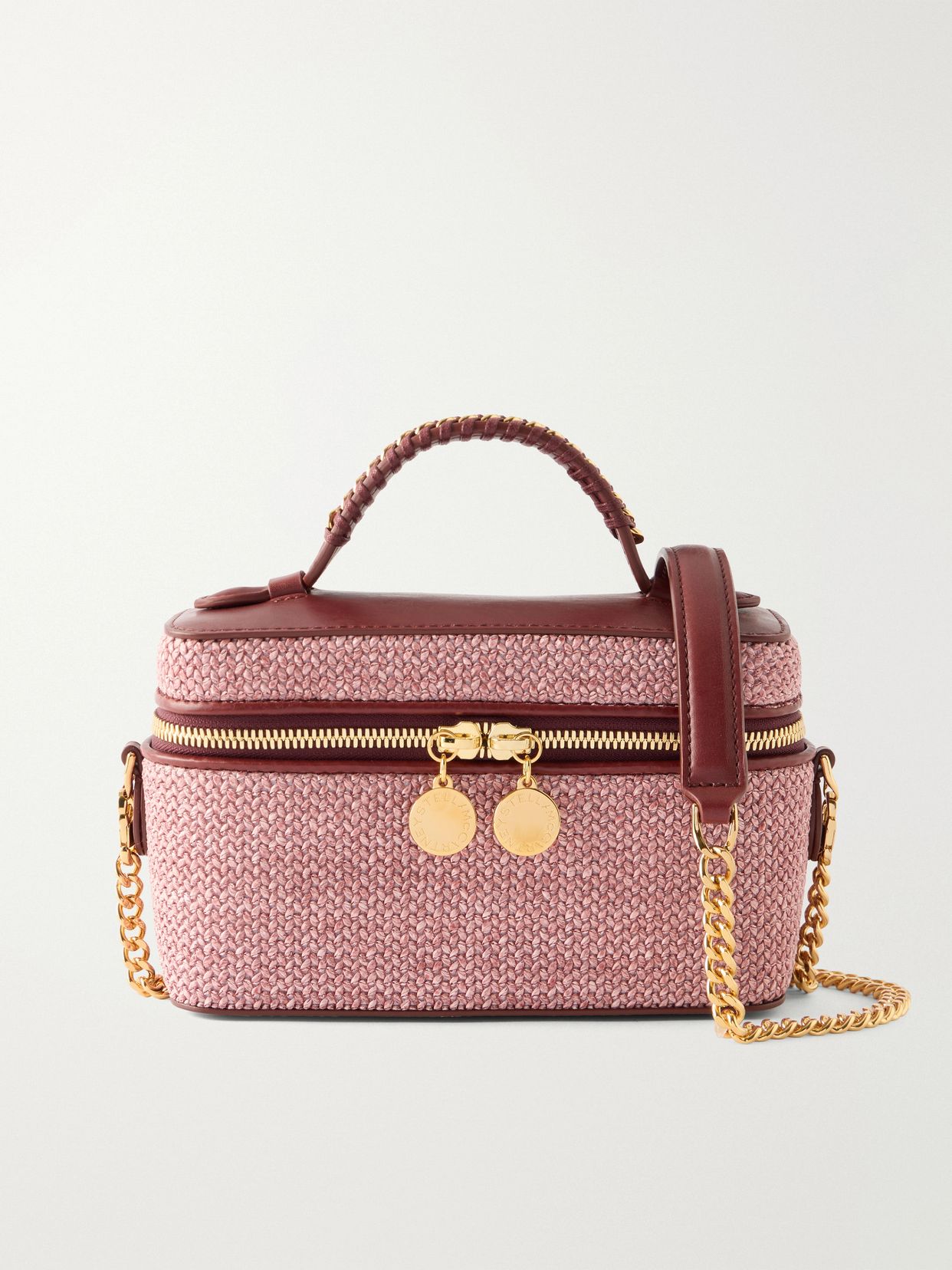 falabella vanity case vegetarian material trimmed raffia shoulder bag