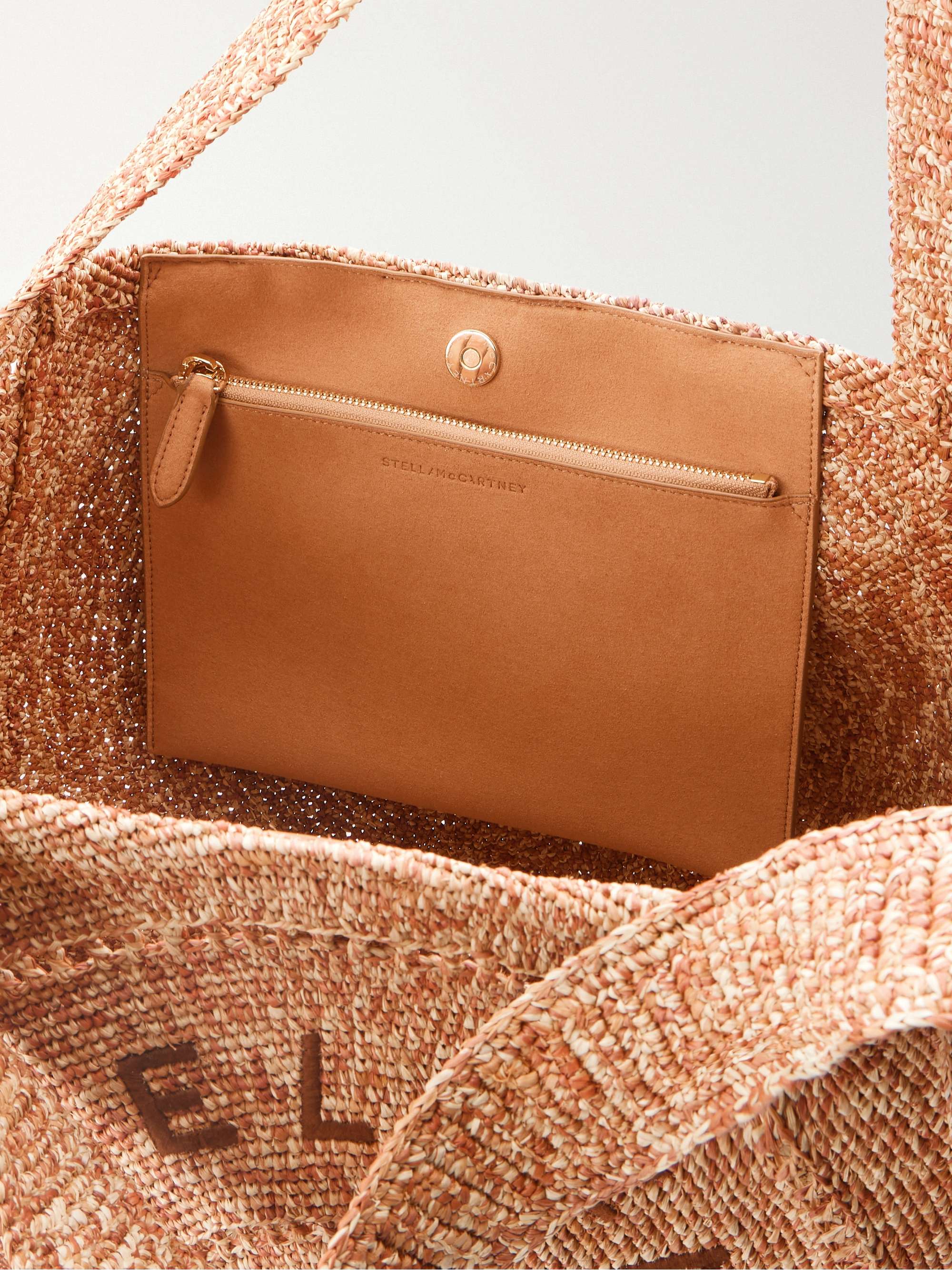STELLA MCCARTNEY Logo-embroidered raffia tote bag | NET-A-PORTER
