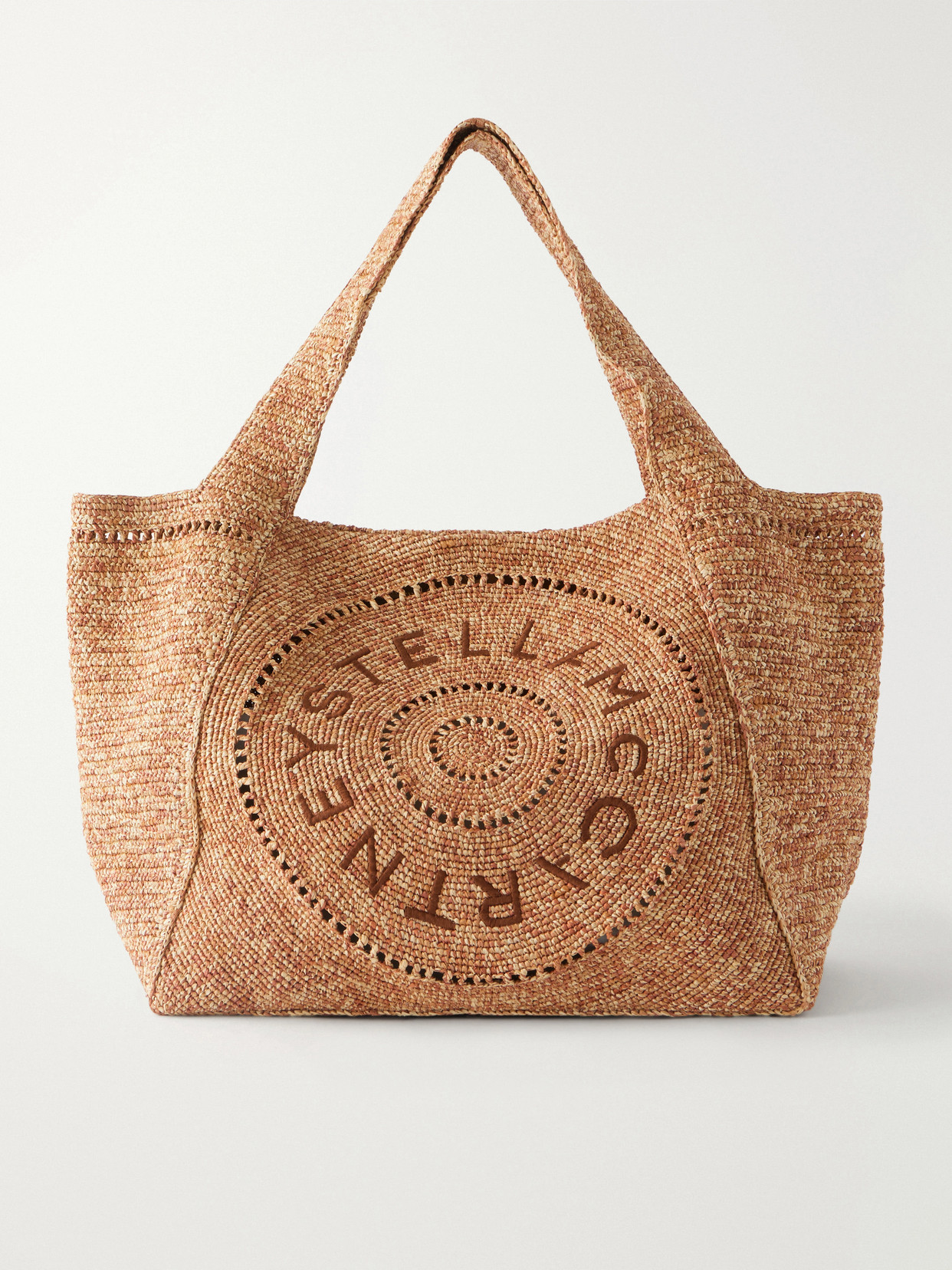 Stella Mccartney Logo-embroidered Raffia Tote Bag In Brown