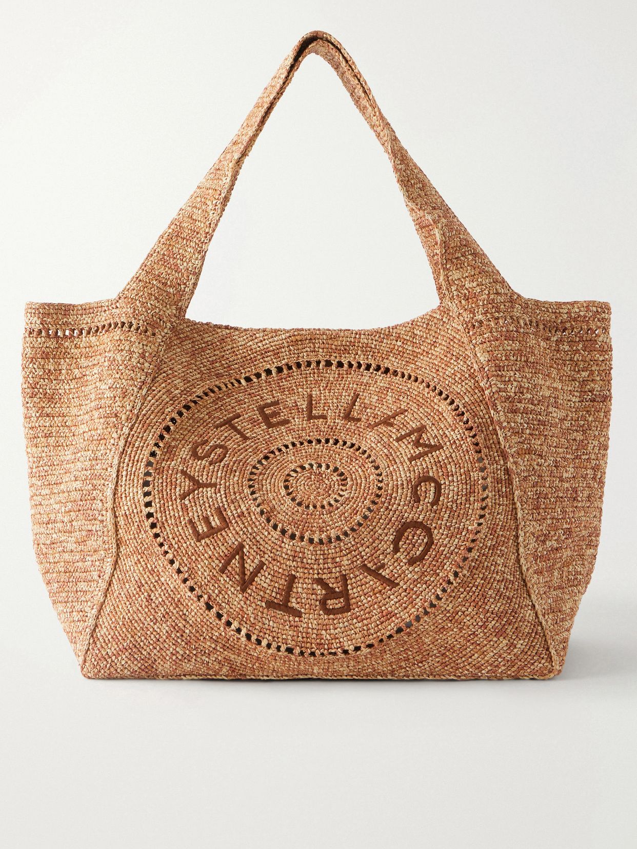 Logo-embroidered raffia tote bag