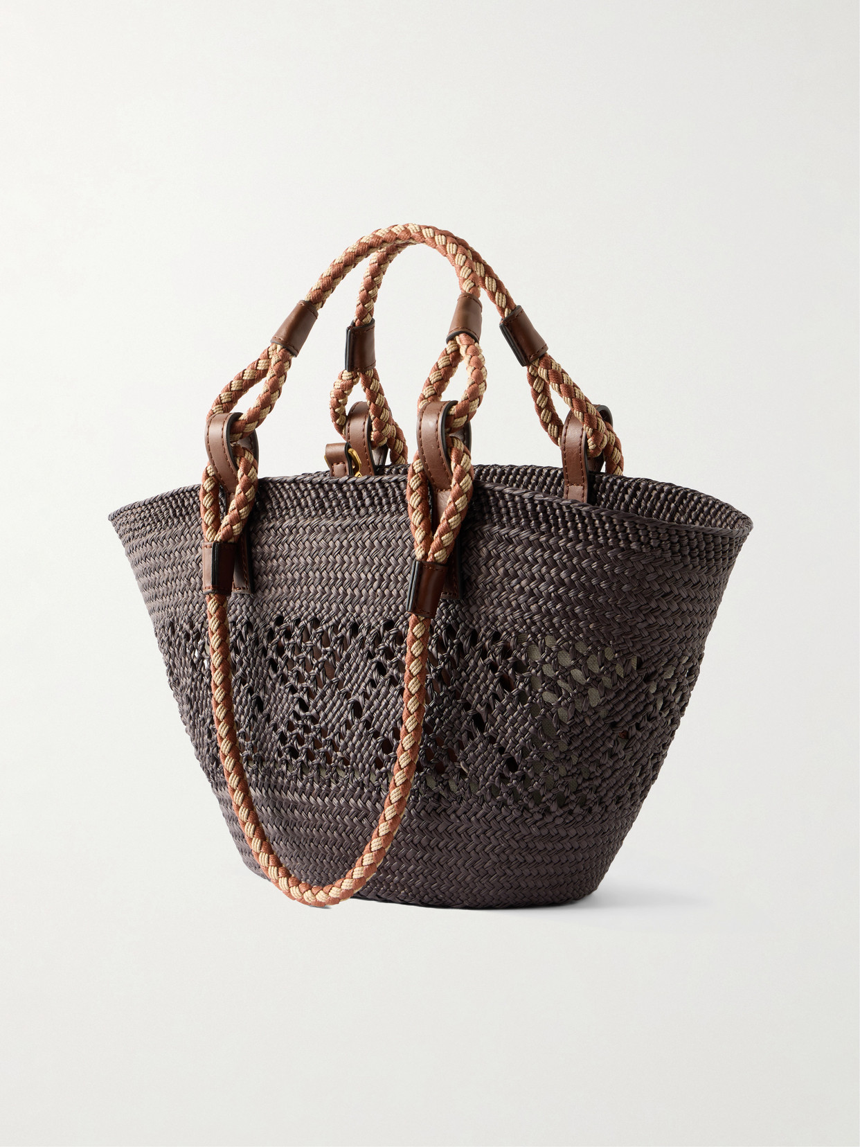 Small Vegetarian Material-Trimmed Raffia Tote