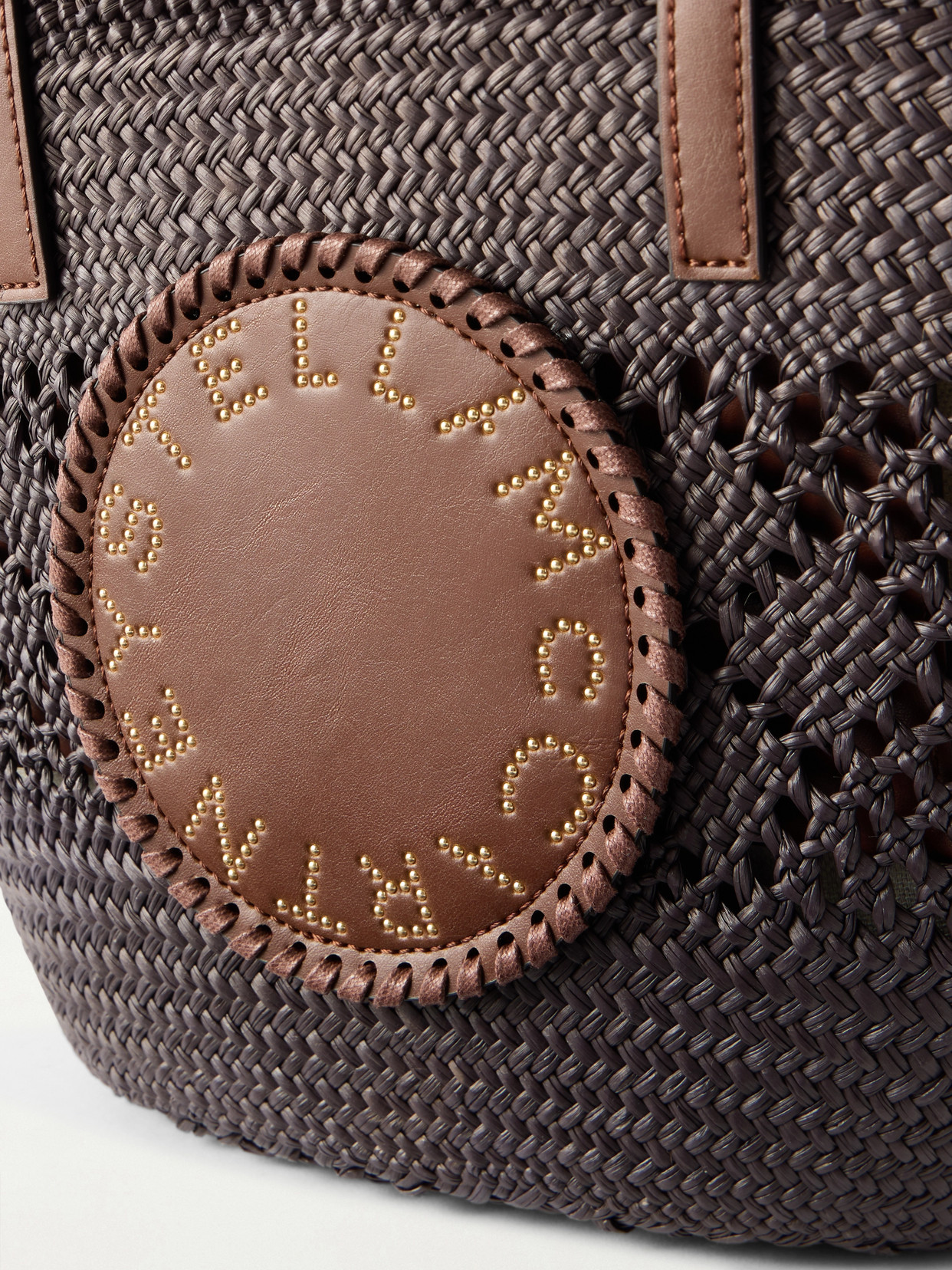 Small Vegetarian Material-Trimmed Raffia Tote