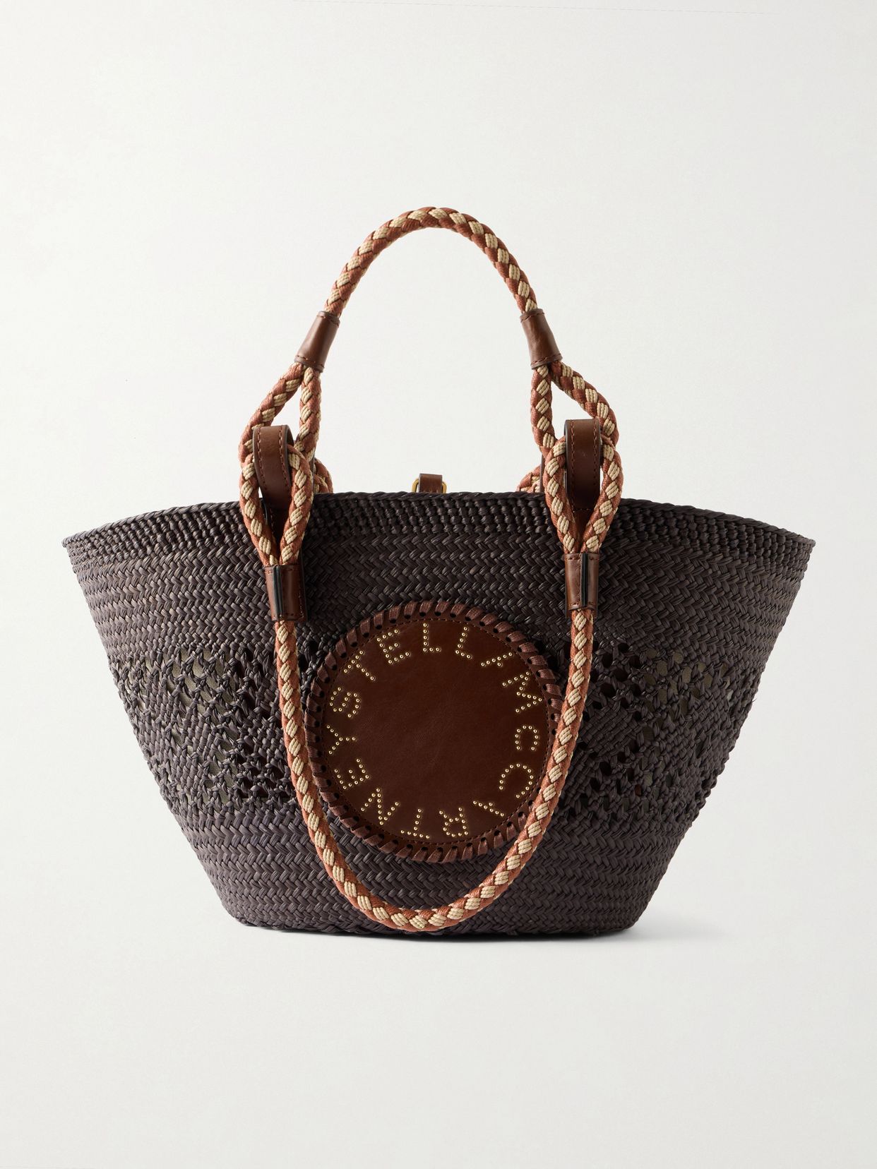 small vegetarian material trimmed raffia tote