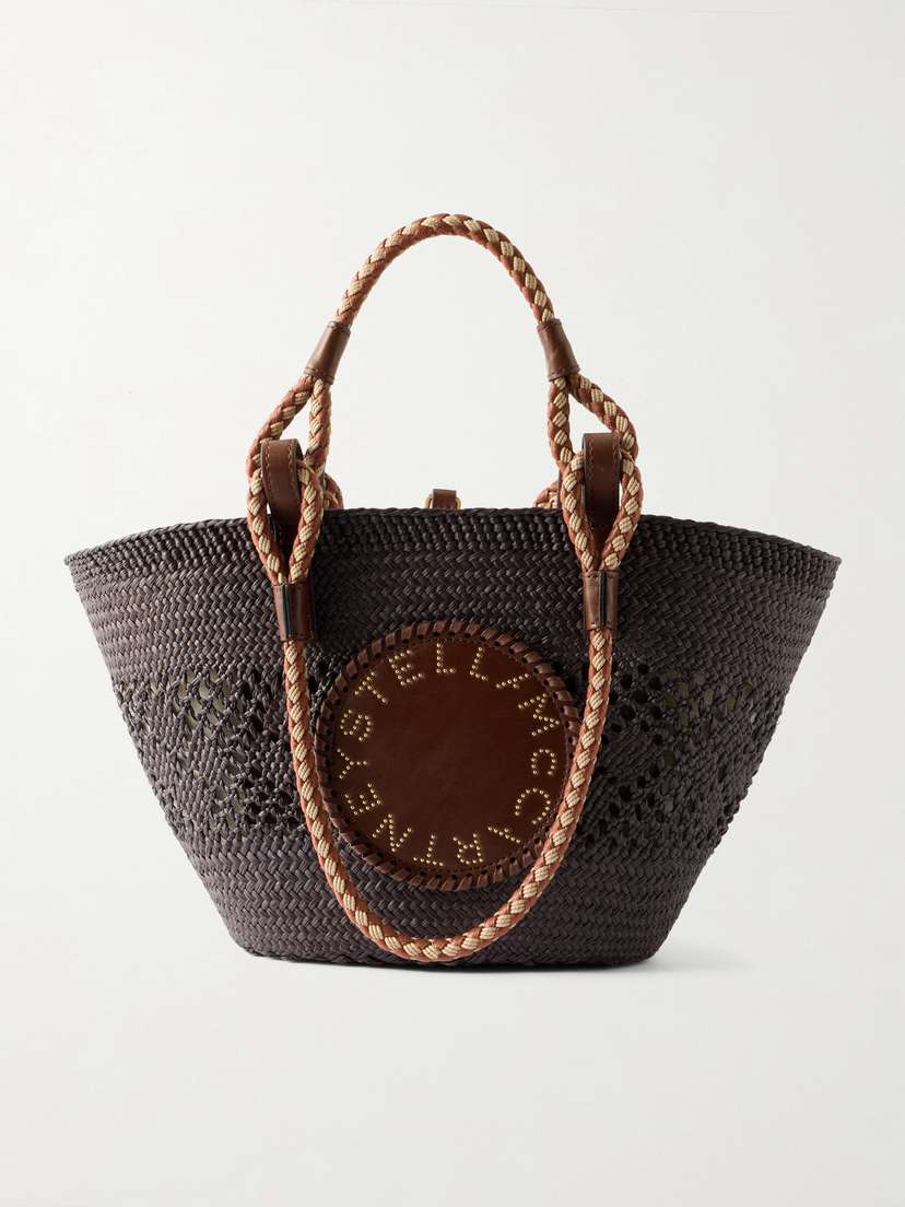 Stella McCartney Small Vegetarian Leather-trimmed Raffia Tote