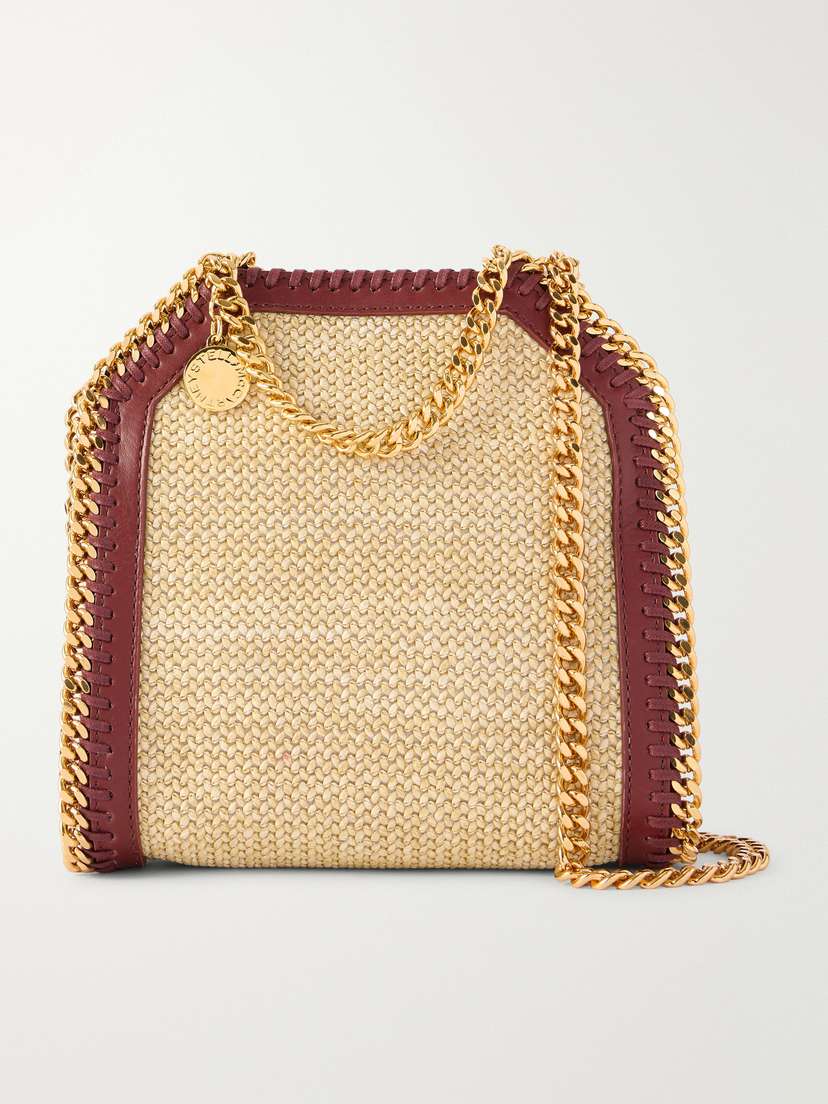 Stella McCartney The Falabella Tiny Vegetarian Leather-trimmed Raffia Shoulder Bag