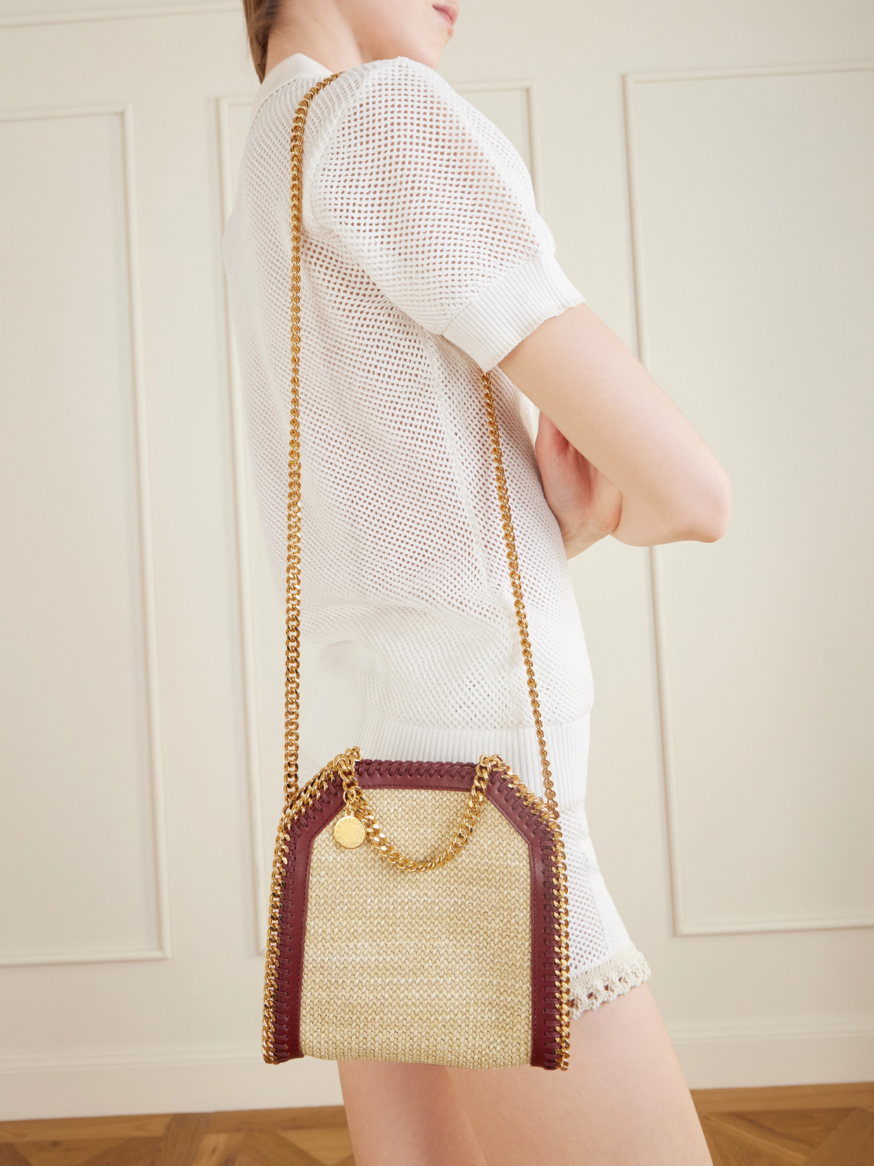 The Falabella Tiny Vegetarian Material-Trimmed Raffia Shoulder Bag