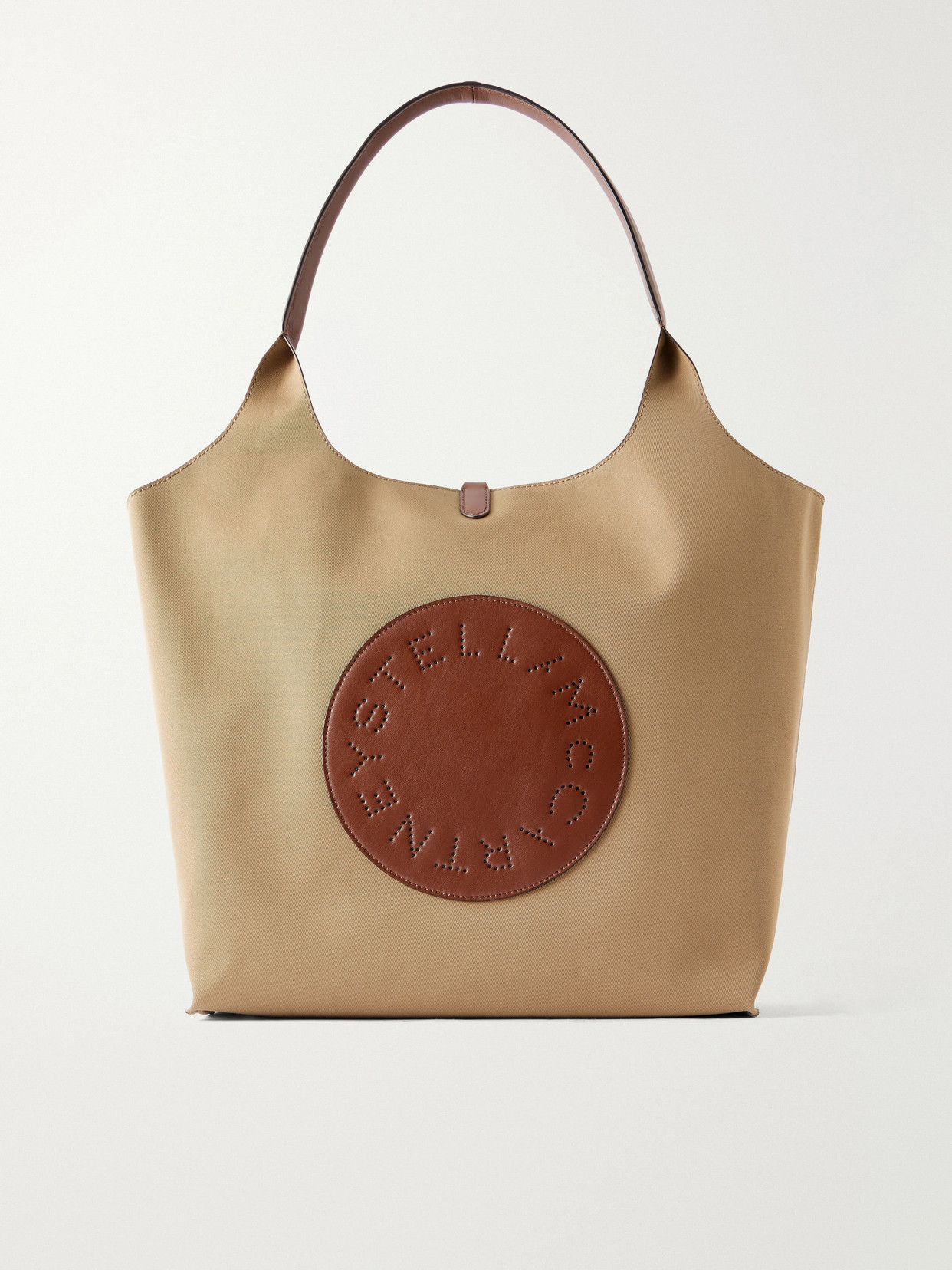 Stella Mccartney Logo-embossed Reversible Vegetarian Leather And Cotton-twill Tote In Brown